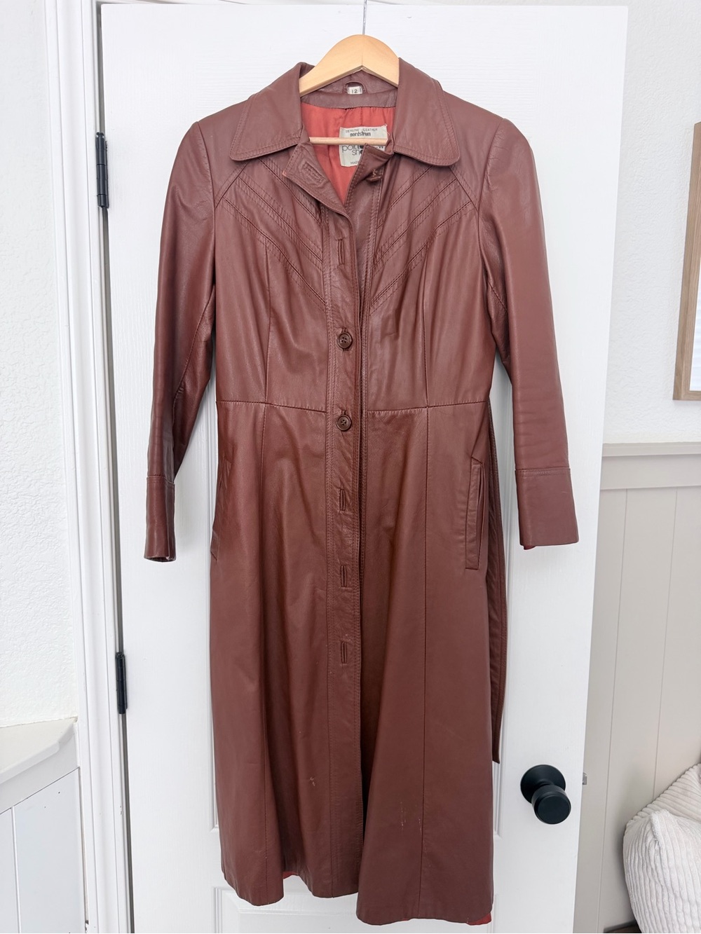 Nordstrom Brown Long Leather Trench Coat